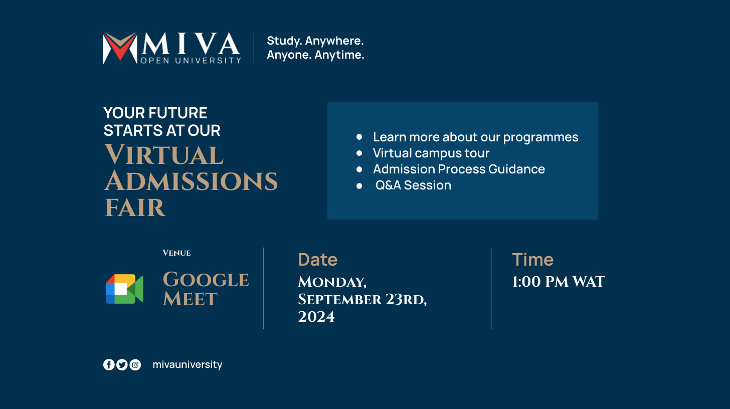 Miva Open University provides enriching learning experiences that transcend traditional boundaries. Through the Miva Connect Series, we offer engaging industry discussions for both students and the public, empowering them to excel in various fields.