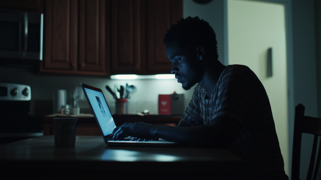 A man studying in a kitchen at night in an attempt to manage study time
