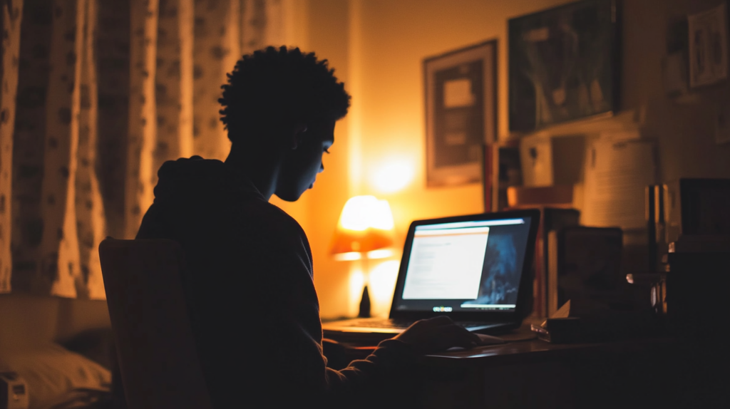 A male student pursuing a cybersecurity degree