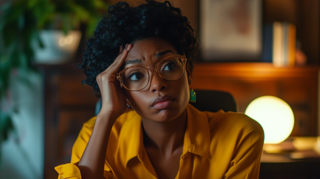A worried woman battling with managing study time