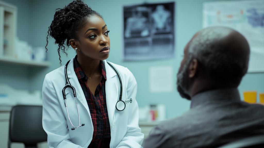 A public health degreeholder attending to a patient