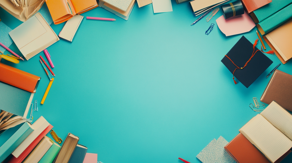 Stationery on a blue surface