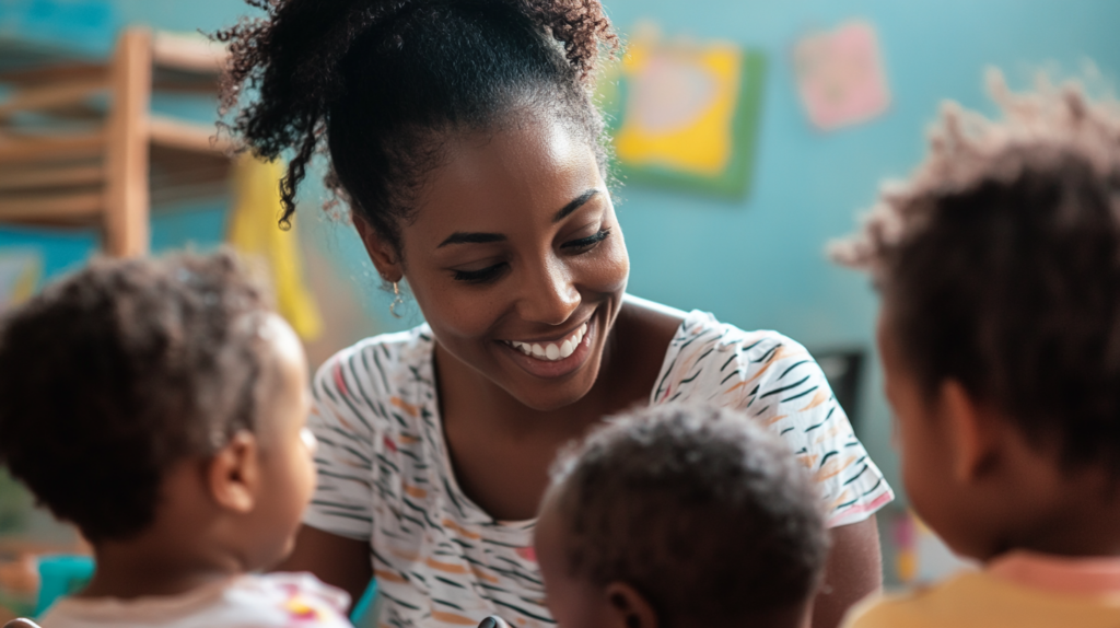 A woman volunteering at an orphanage