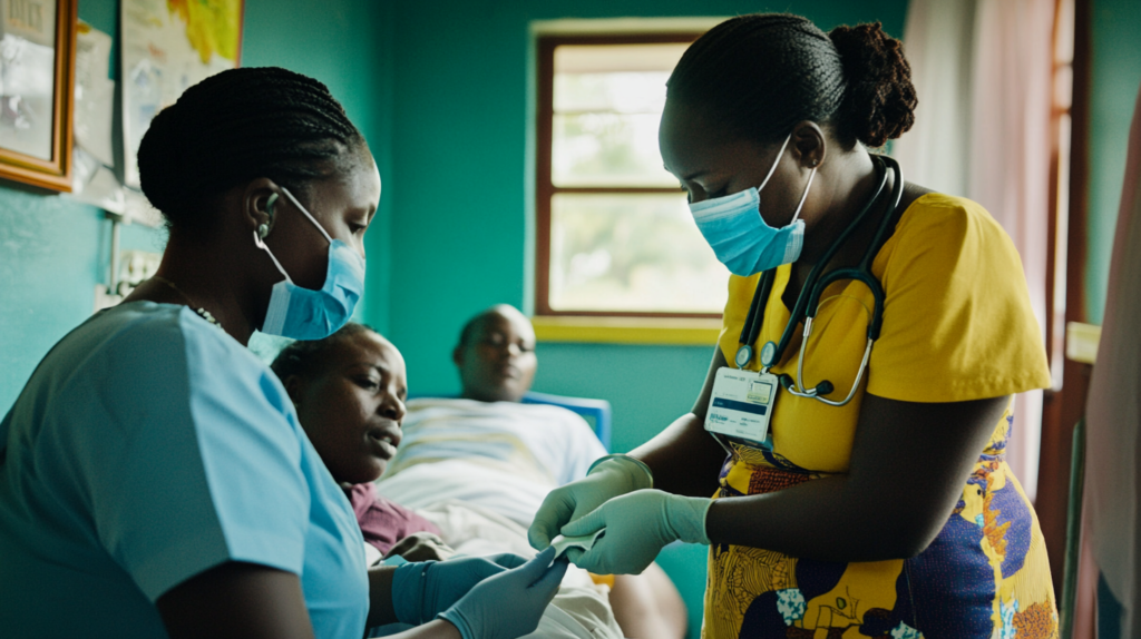 Two public health workers in a ward