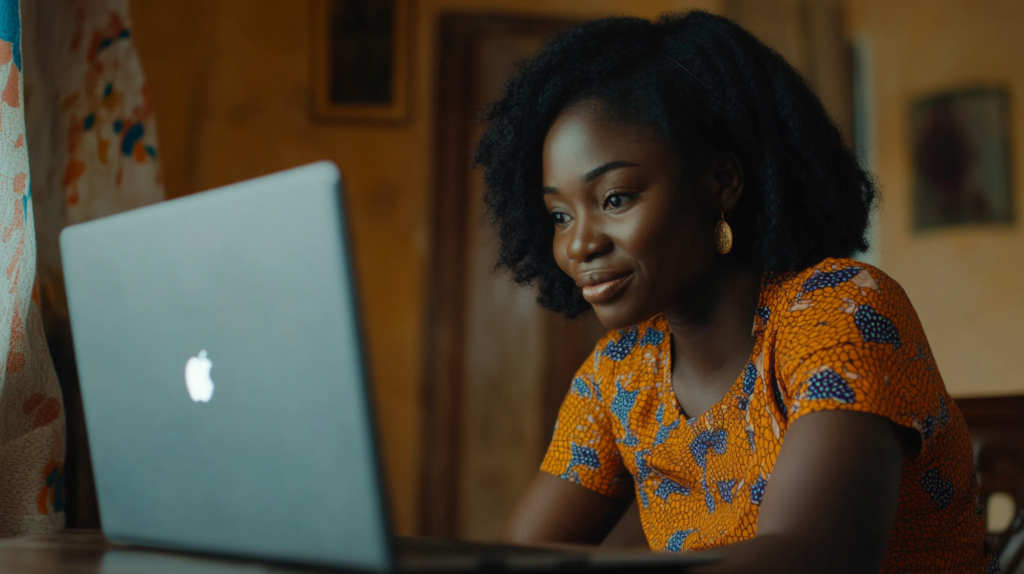 A lady working on a MacBook