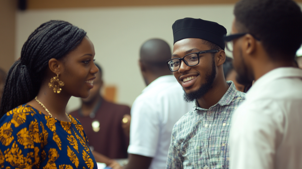 People discussing at an event