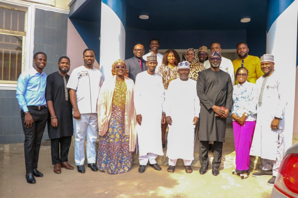 Members of the NUC Team, led by Malam Abubakar M. Girei (Ag. Director of Academic Planning, NUC), poses for a photograph with staff of Miva Open University, Abuja, led by Professor Tayo Arulogun (Vice Chancellor), after debriefing.