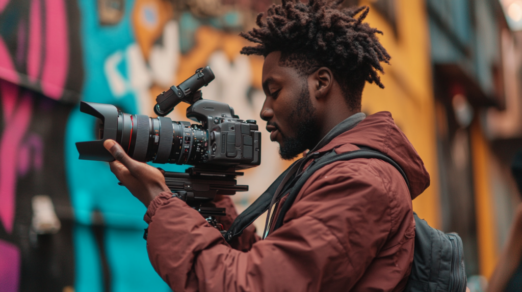 A videographer using a camera